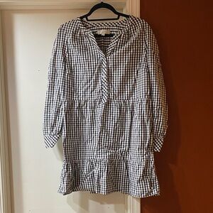 LOFT black and White checkered or gingham tiered dress